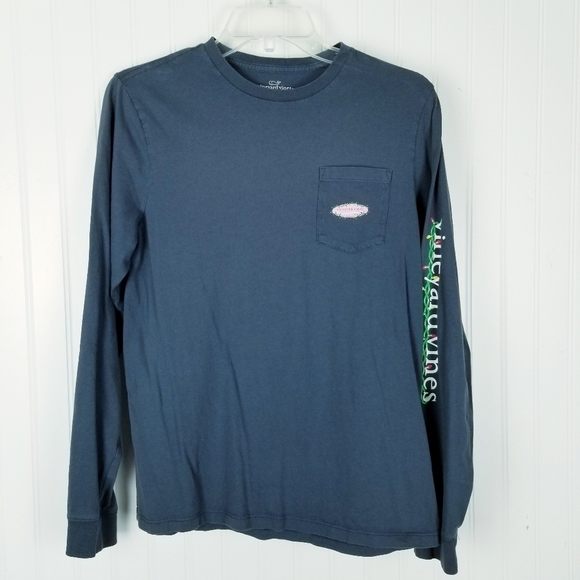 Vineyard Vines Boys Long Sleeve T Shirt Festive Party String Lights Size XL Blue - Picture 2 of 6